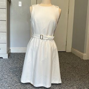 White House Black Market white, belted, sheath dress, size 8